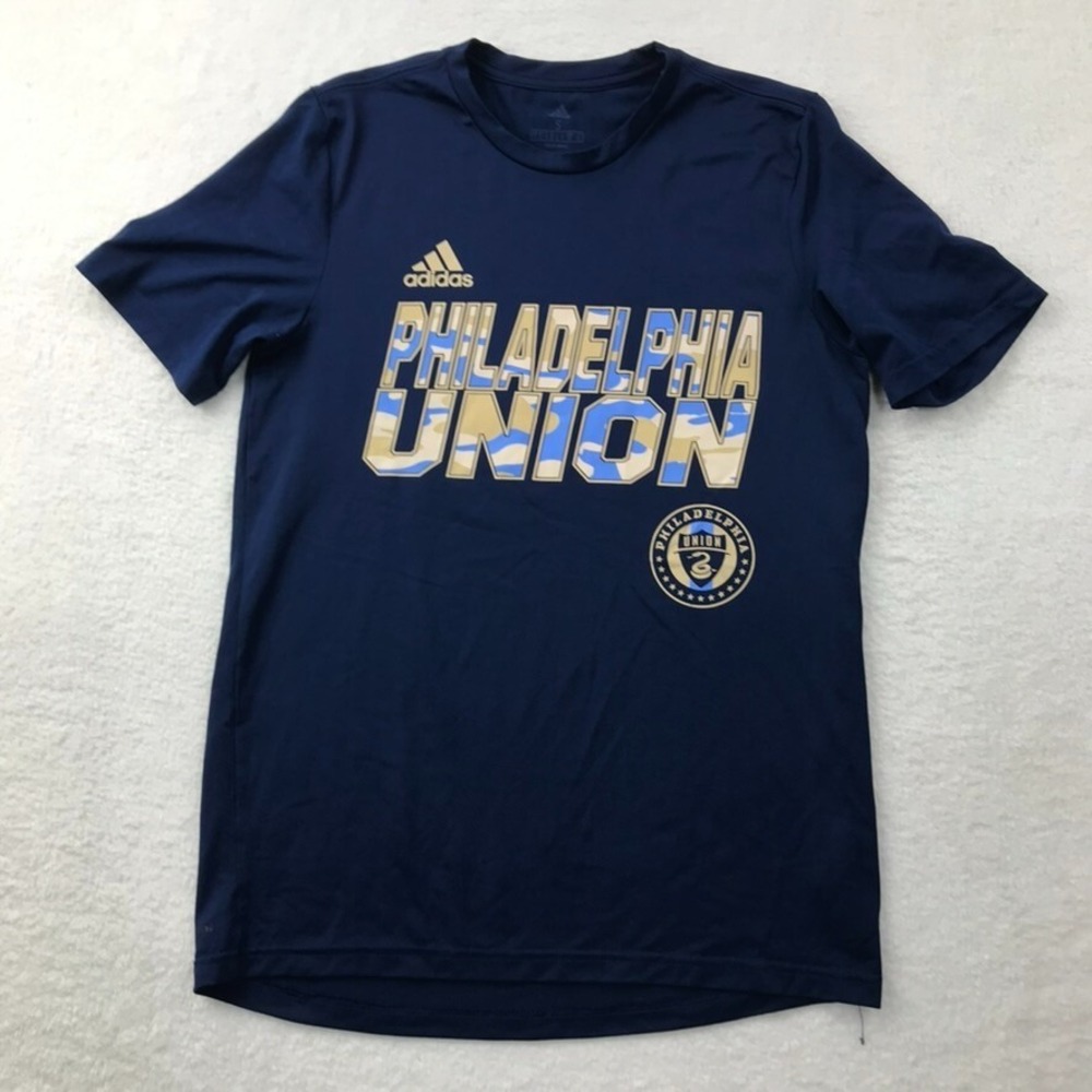 Philadelphia Union Shirt Mens Small Blue Adidas Performance Camo Logo Snake MLS